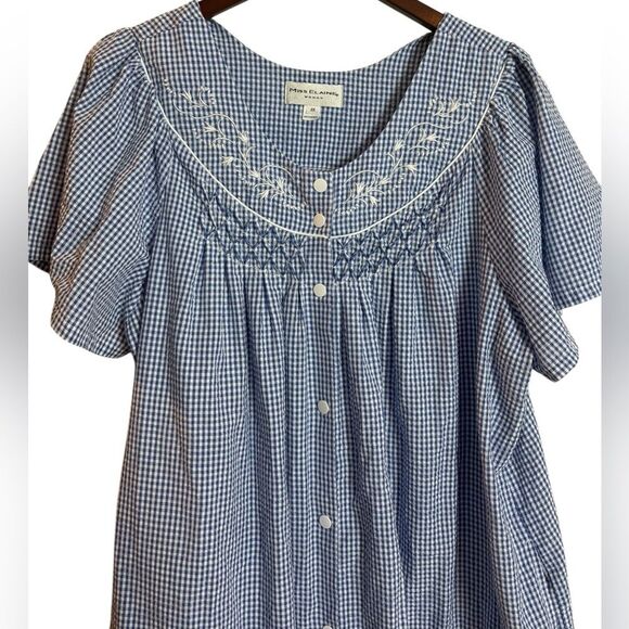 Miss Elaine Seersucker Short Midi Robe Navy Blue White Check Size 2X NEW $54 - Picture 6 of 16